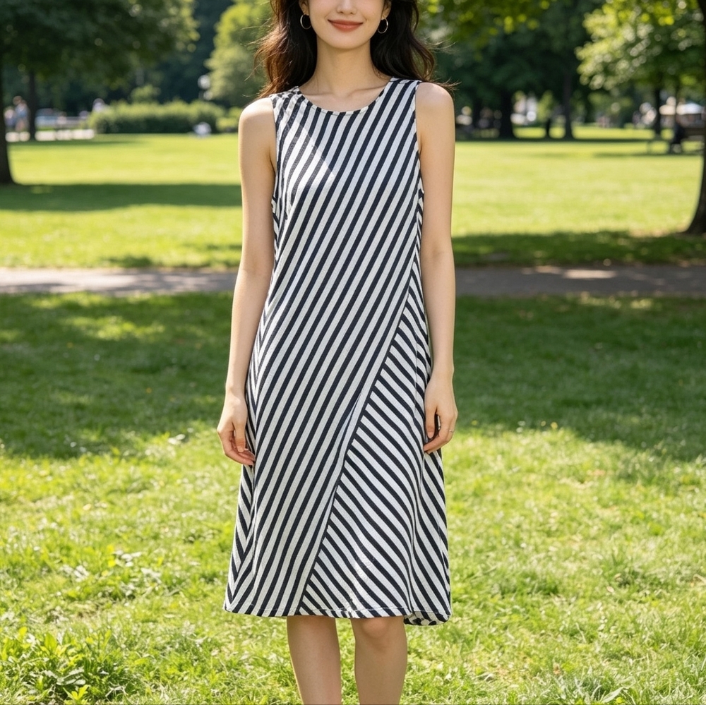 MEC Black & White Striped Mini Dress XS • Organic Cotton Sleeveless Shift Dress